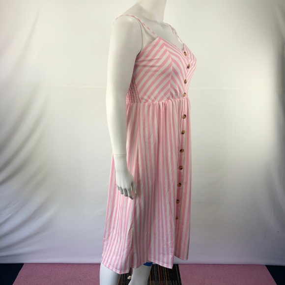 Loose Long Extra Large Button Front Sleeveless Pink Stripe Dress - Picture 3 of 8